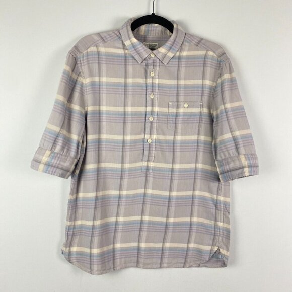 Allsaints Clifden Half Sleeve Popover Shirt Mens Medium Gray Plaid Cotton - Picture 1 of 10